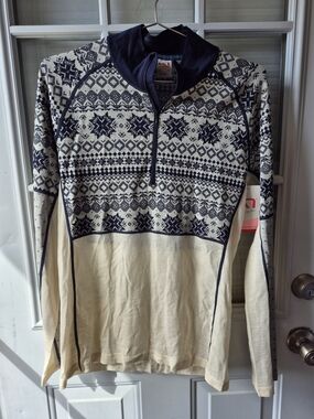 Kari Traa Navy & Cream Fair Isle Half-Zip Merino Wool Baselayer